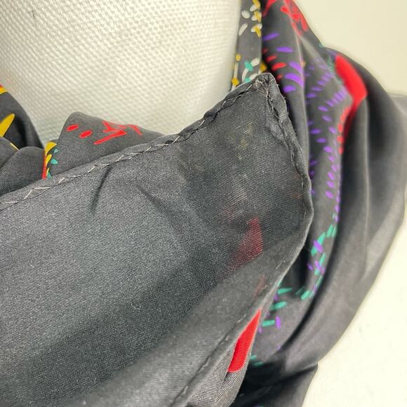 Vintage 80s Christian Dior 100% Silk Black Red Abstract Plaid 30" Square Scarf - Picture 5 of 10